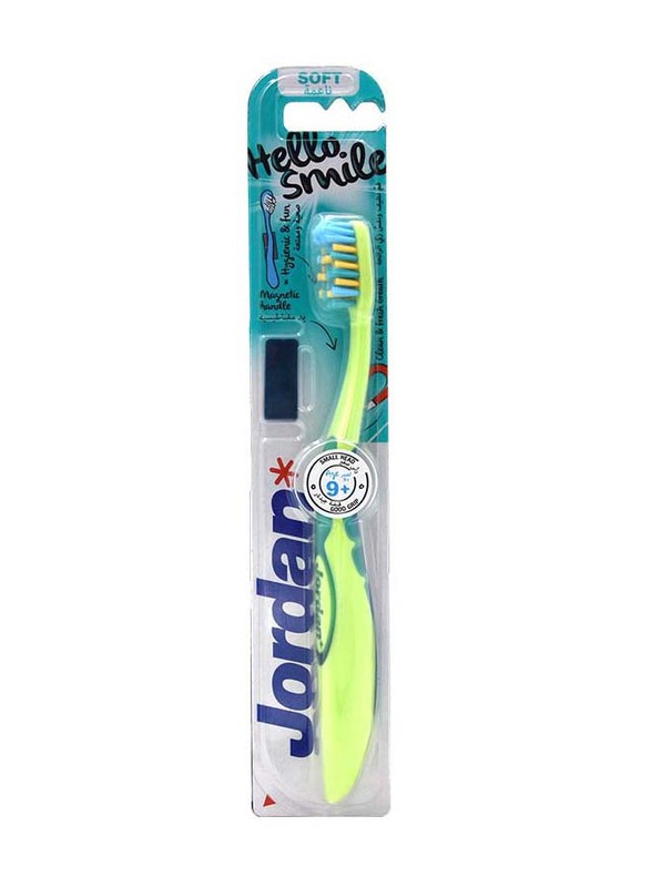 Jordan Hello Smile Magnetic Handle Soft Toothbrush for Kids, 9-12 Years, Green