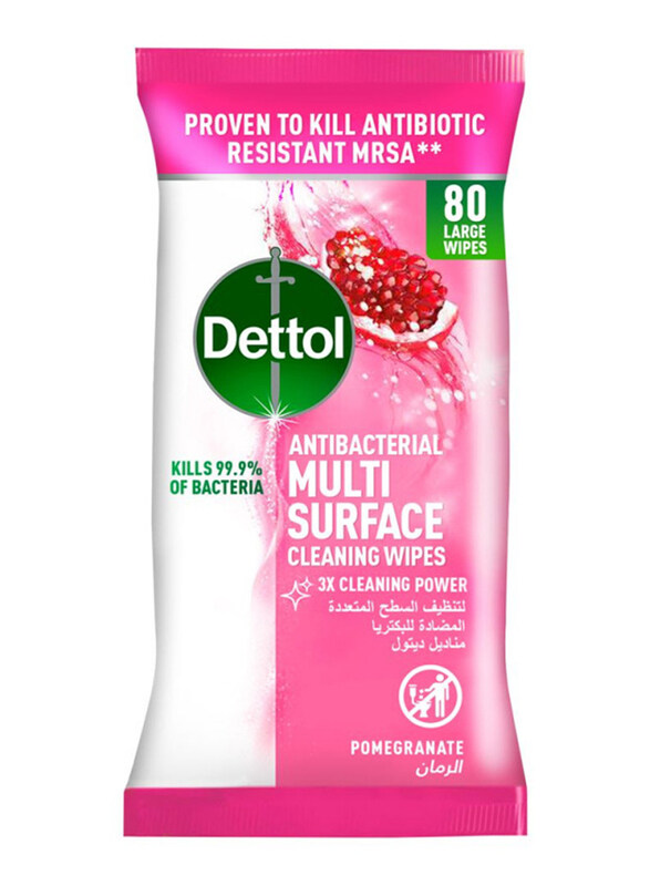 

Dettol Pomegranate Antibacterial Multi Surface Cleaning Wipes, 80 Wipes
