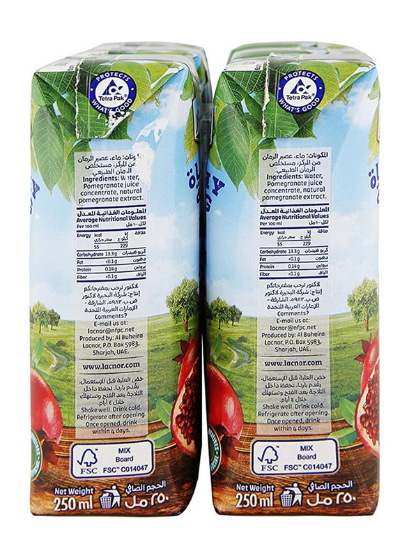 Lacnor Healthy Living 100% Pomegranate Juice, 6 x 250ml