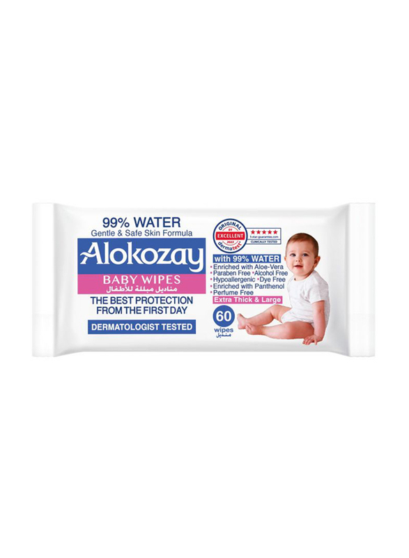 Alokozay 60 Wipes 99% Water Baby Wet Wipes