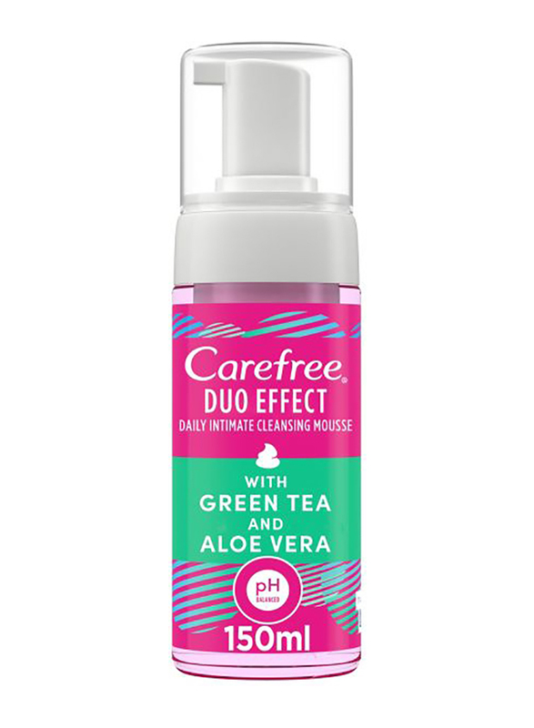 Carefree Daily Intimate Cleansing Mousse, Duo Effect, with Green Tea and Aloe Vera, 150ml