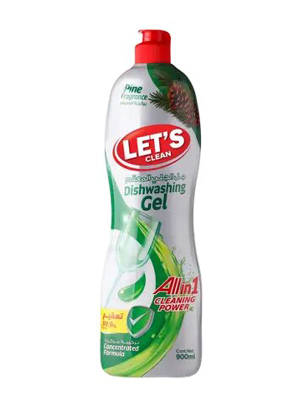 Let's Clean All-in-One Pine Scent Dishwashing Gel, 900ml