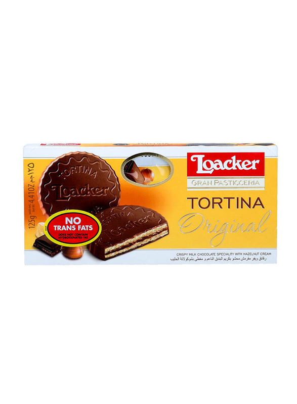 Loacker Original Tortina Chocolate Coated Wafers Filled with Fine Hazelnut Cream, 125g