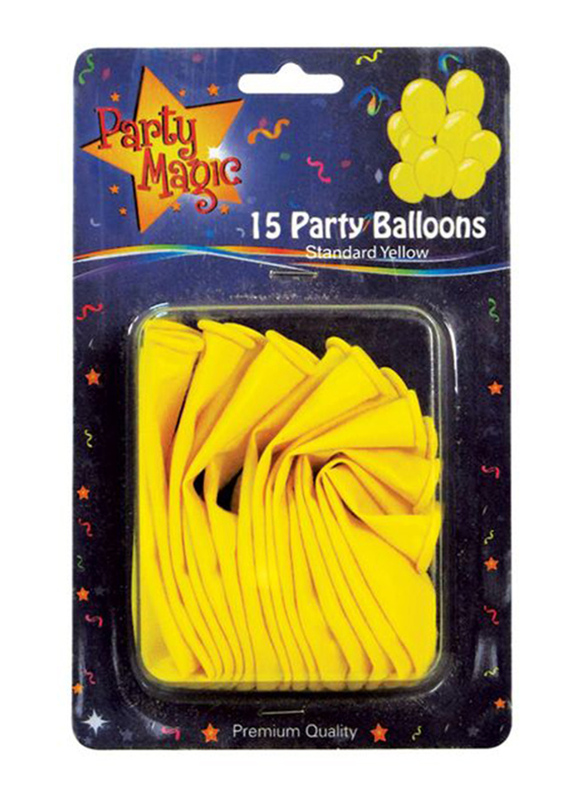 Party Magic Standard Balloons, 15 Pieces, Yellow