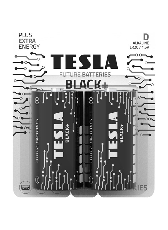 

Tesla Black+ 1.5V D Alkaline Batteries, 2 Pieces, Black