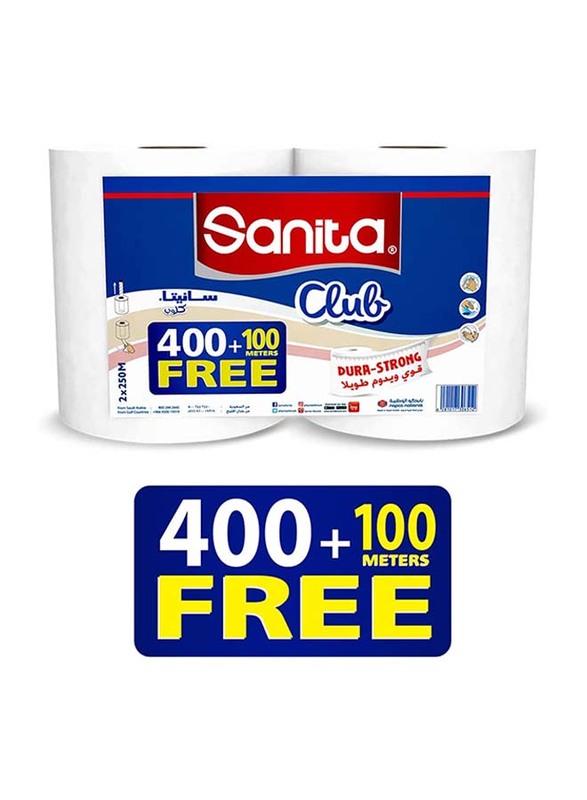 Sanita Maxi Club Rolling Toilet Paper, 2 Roll, 400 + 100 mm