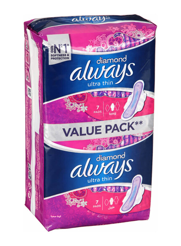 

Always Diamond Ultra Thin Long Sanitary Pads, Value Pack, 14 Pieces