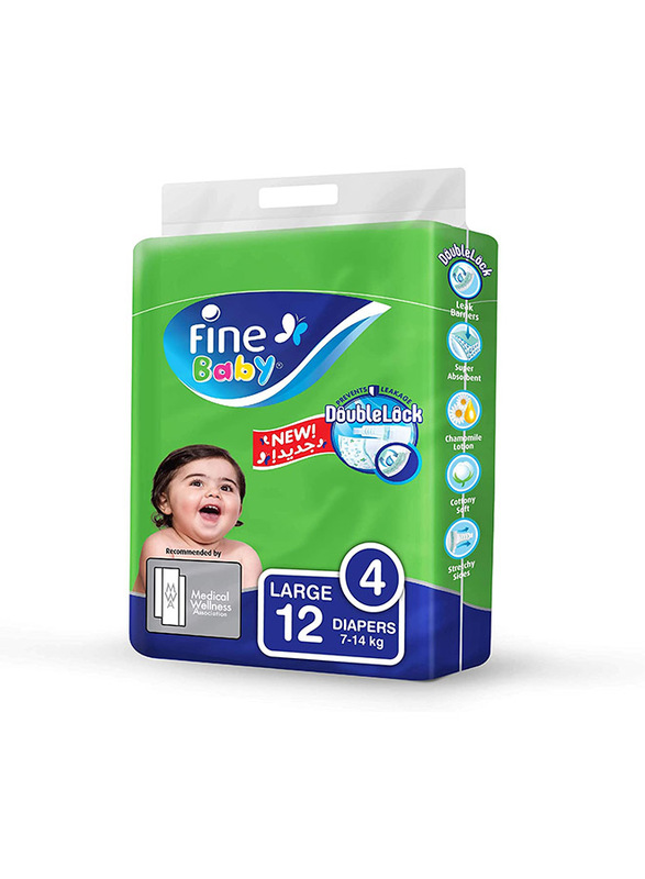 Fine Baby New Double Lock Diapers, Size 4, Medium, 7-14 Kg, 12 Counts