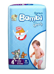 Sanita Bambi Extra Absorption Baby Diapers, Size 4+, Large+, 10-18 Kg, 12 Counts