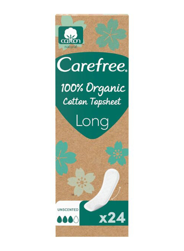 Carefree 100% Organic Cotton Liners, Long, 24 Pieces