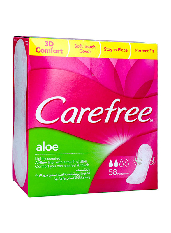 Carefree 3D Comfort Aloe Lightly Scented Panty Liners Sanitary Pads, 58 Pieces