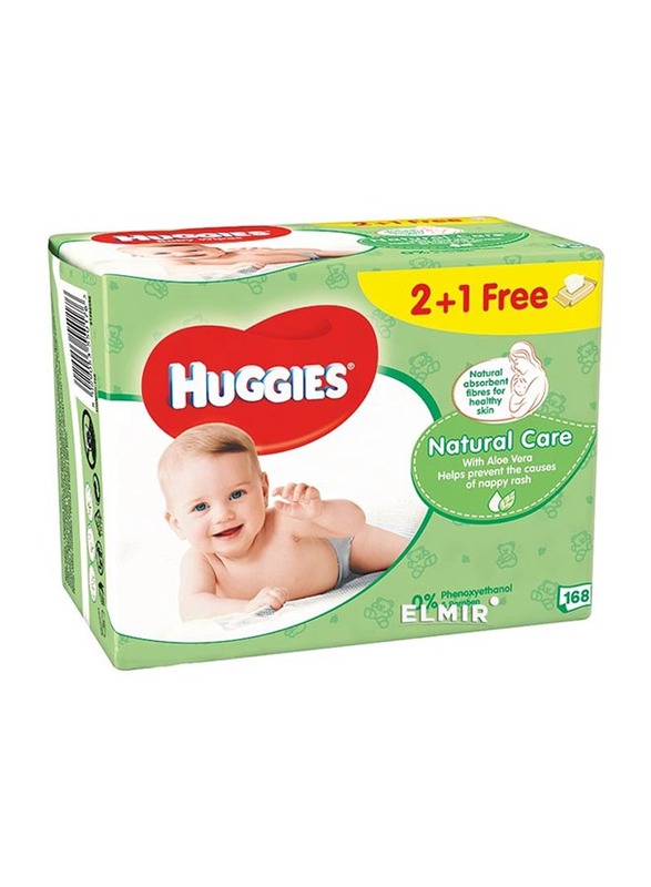 Huggies Natural Care Aloe Vera Baby Wipes, 168 Wipes, White