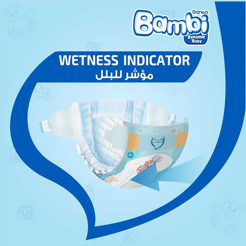 Sanita Bambi Extra Absorption Baby Diapers, Size 4+, Large+, 10-18 Kg, 12 Counts