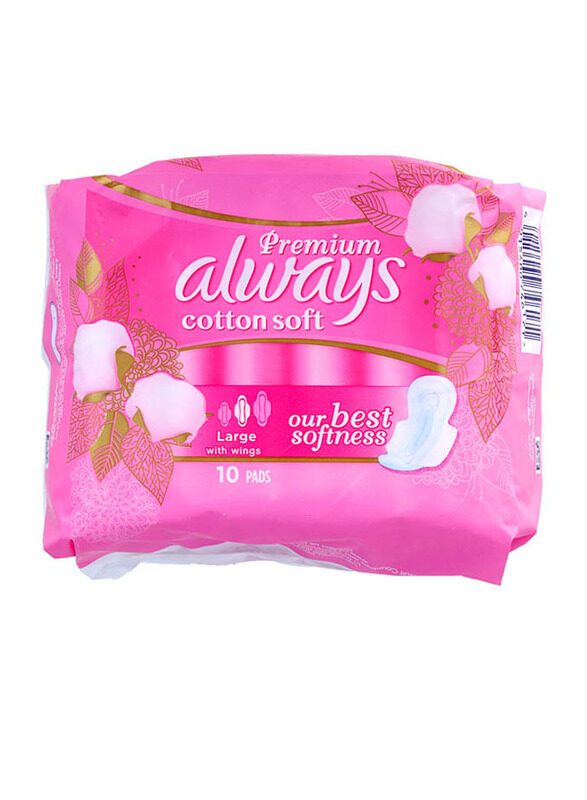

Always Premium Cotton Soft Sanitary Pads, Large, 10 Pieces
