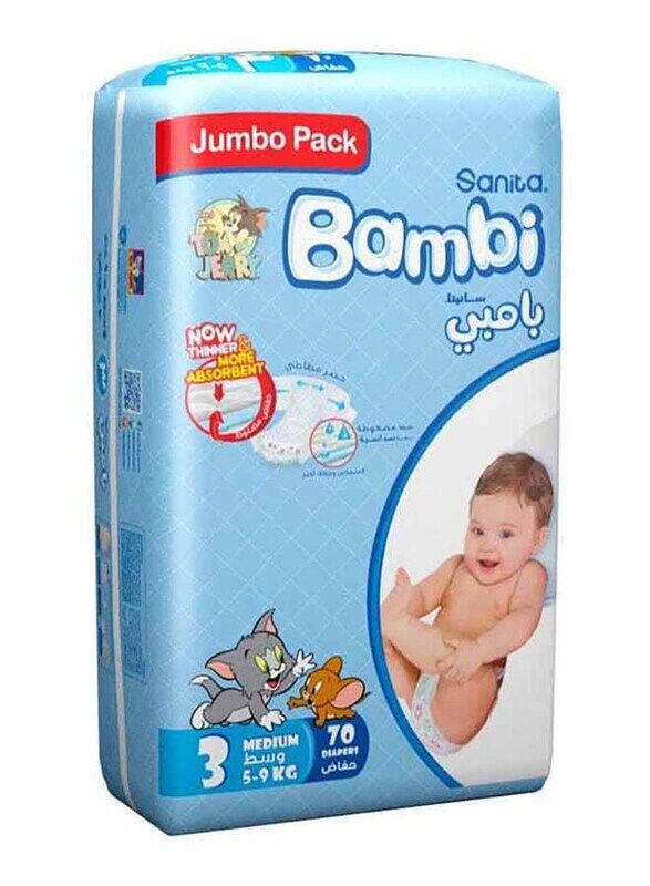 

Sanita Bambi Baby Diaper, Size 3, Medium, 5-9 Kg, 70 Counts