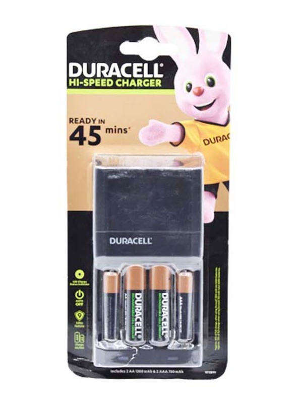 Duracell High Speed Advance Charger with 2 AA and 2 AAA Rechargeable Batteries, Black/Gold