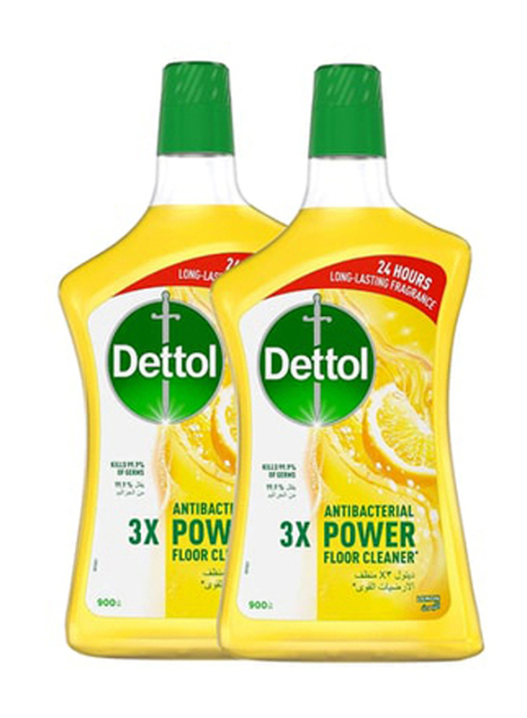 Dettol Antibacterial Lemon Scent Power Liquid Floor Cleaner, 2 x 900ml