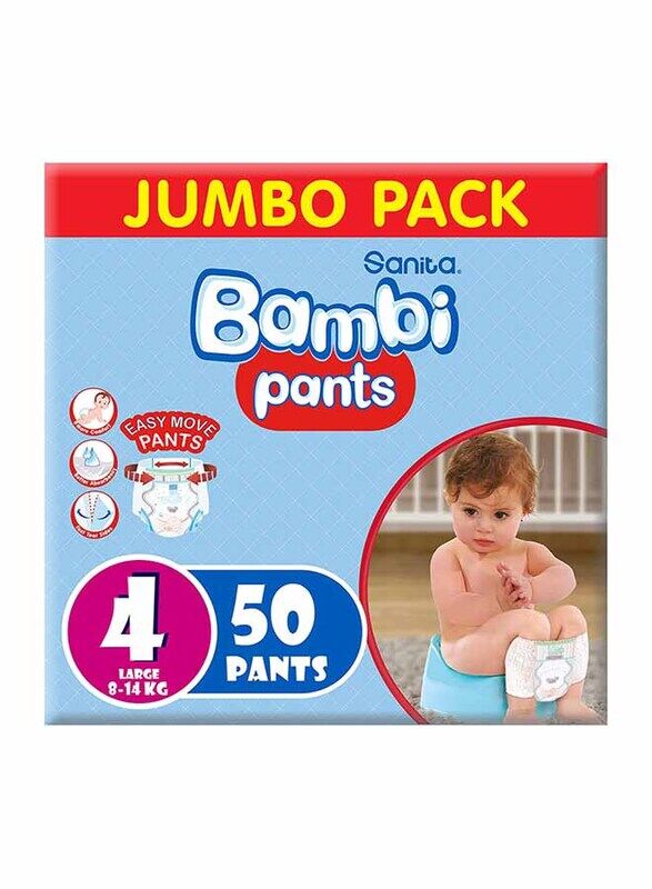 

Sanita Bambi Pants Baby Diapers, Size 4, Large, 8-14 kg, 50 Counts