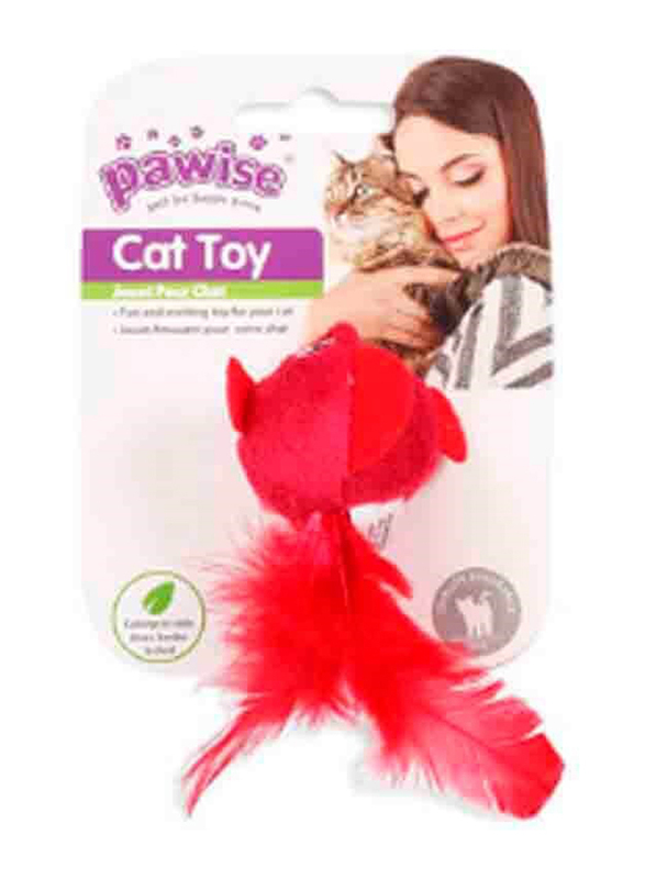 Pawise Bird Shape Plush Catnip Toy with Feathers, Red