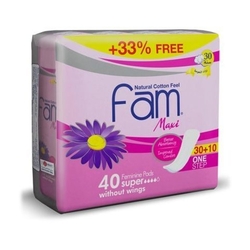 Fam Maxi without Wings Napkin Pads, 30 Pieces + 10 Pieces