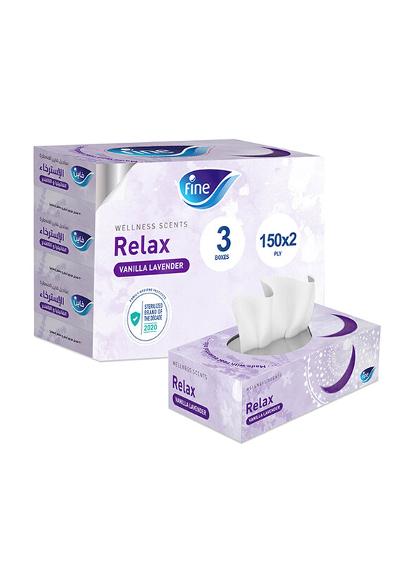 

Fine Relax Vanilla Lavender 2-Ply Facial Tissues, 3 Boxes x 150 Sheets