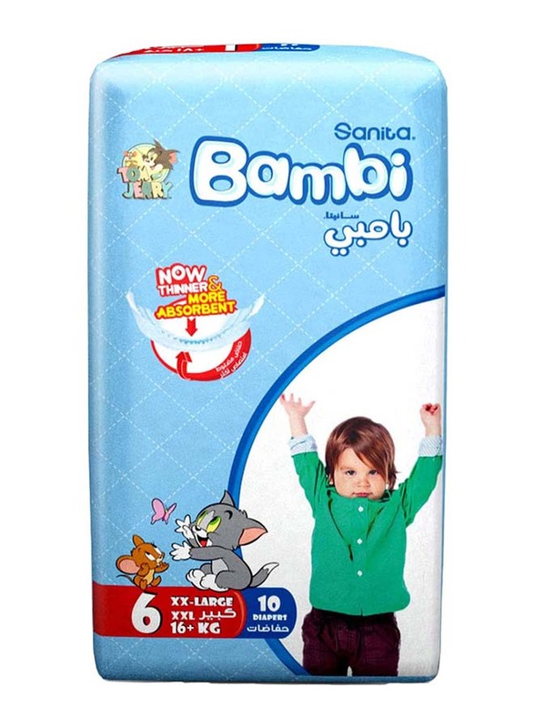 Sanita Bambi Baby Diapers Regular Pack Size 6, XX-Large, 16+ Kg, 10 Count