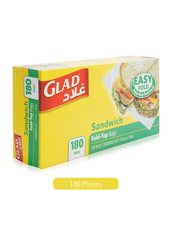Glad Easy Sandwich Fold-Top Bags, 180 Bags, 13.5 x 16 cm
