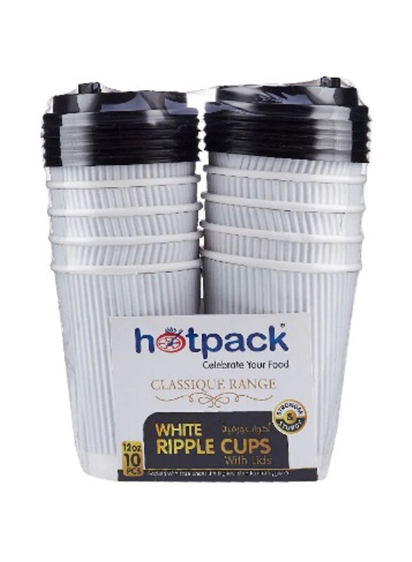 

Hotpack 354ml 10-Piece Set Heavy Duty Paper Cup with Lids, Black/White