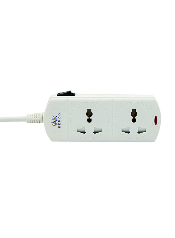 Ak Kemco 2-Way UK Plug Extension Sockets with 2-Meter Cable, White