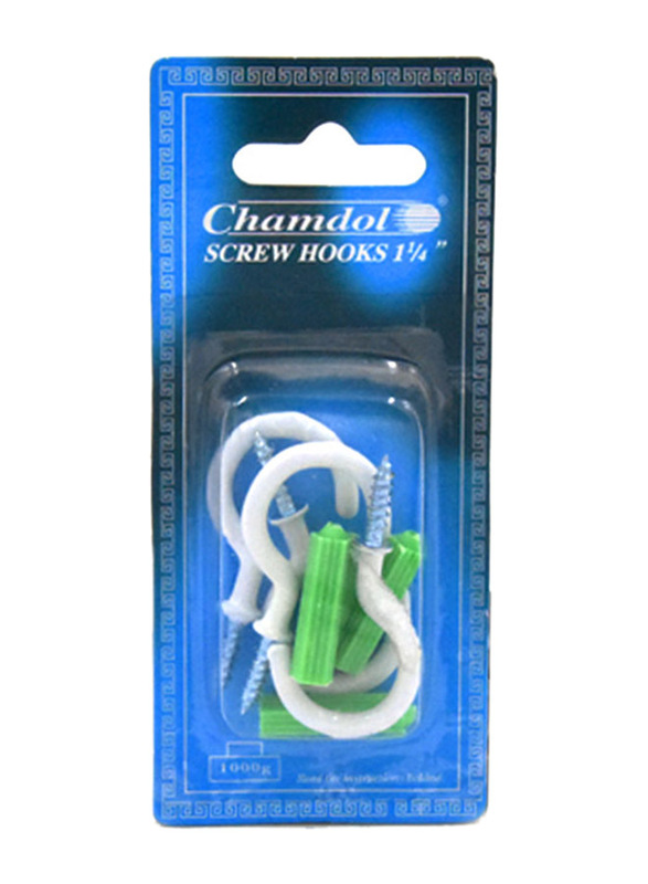 Chamdol 4 Piece Screw Hooks, White/Green