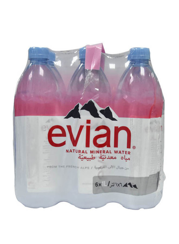 Evian Natural Mineral Water, 6 Bottles x 1 Liter