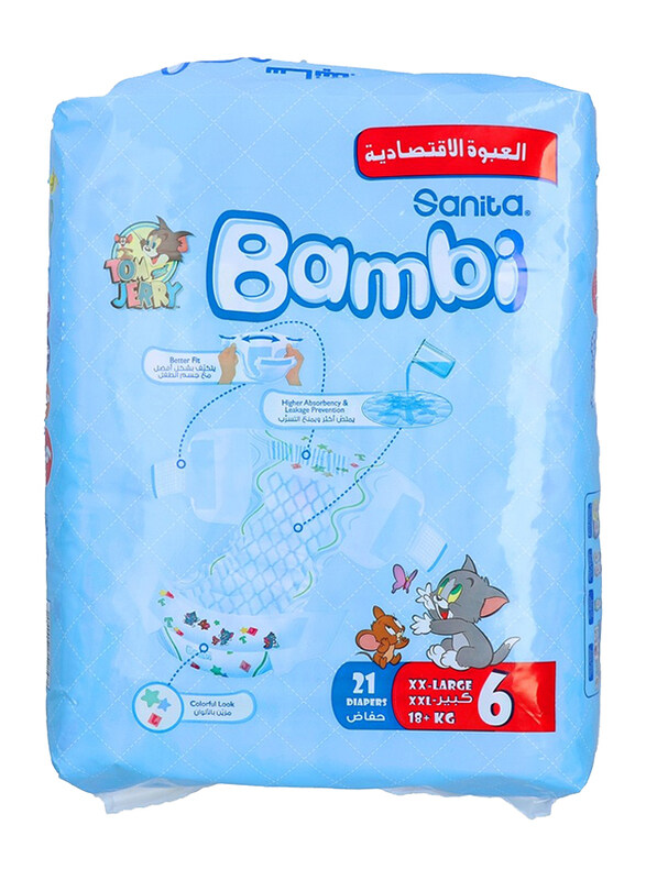 

Sanita Bambi Sanita Bamabi Diapers, Size 6, XX-Large, 18+ kg, Value Pack, 21 Count