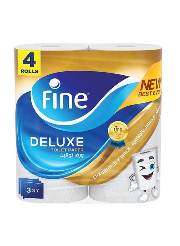 

Fine 3ply Deluxe Toilet Paper Rolls, 4 x 140 Tissues