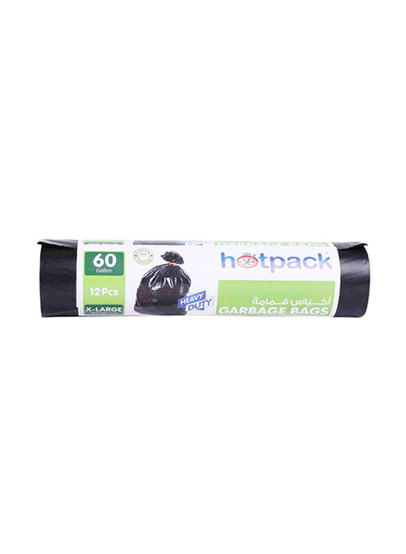 

Hotpack Eco-Friendly X-Large Garbage Bags, 95 x 120cm, 12 Pieces x 60 Gallon, Black