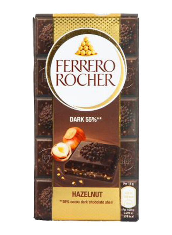 

Ferrero Rocher 55% Dark Chocolate Bar with Hazelnut Chocolates, 90g