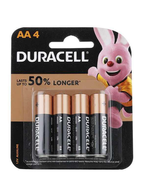 Duracell AA Alkaline 1.5V Batteries, 4 Pieces, Black/Gold