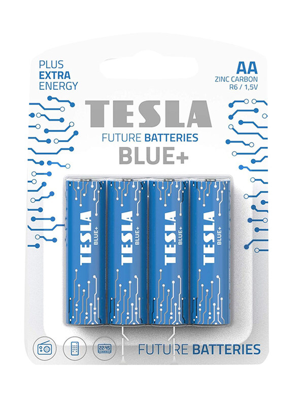 

Tesla Blue+ AA 1.5V Zinc Carbon Blister Batteries, 4 Pieces, Blue