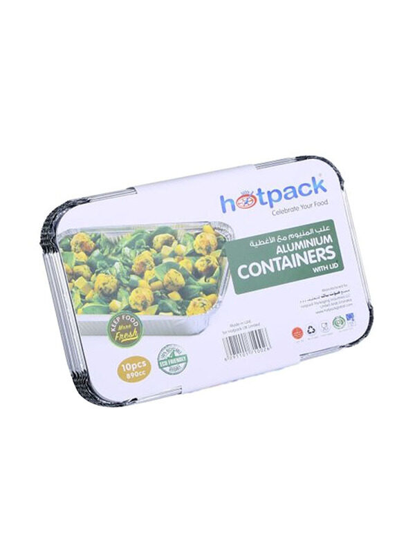 

Hotpack Rectangle Aluminium Container with Lid, 10 Pieces, Silver