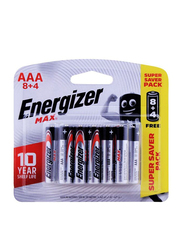 Kopiko Energizer Max AAA Batteries, 12 Pieces, Silver/Black