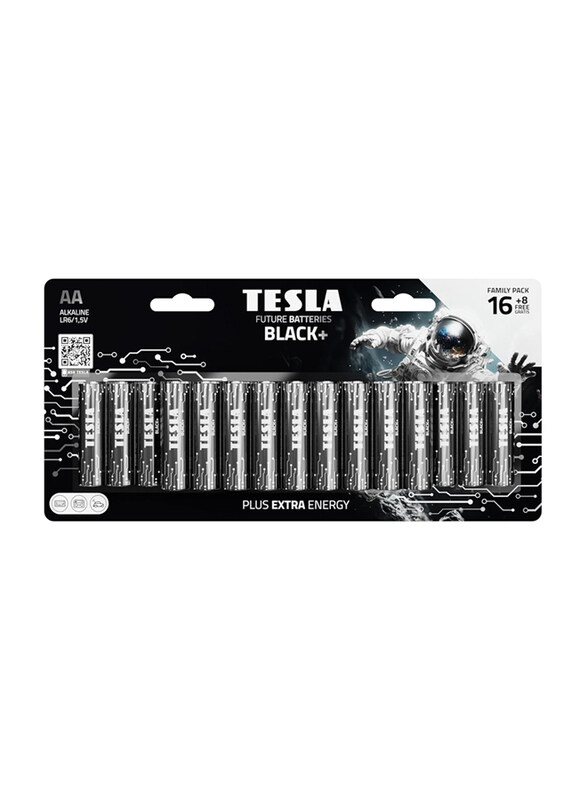 

Tesla Black+ AA 1.5V Alkaline Batteries, 24 Pieces, Black