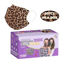 DISPOSABLE FACE MASK PRINTED LEOPARD 50PCS