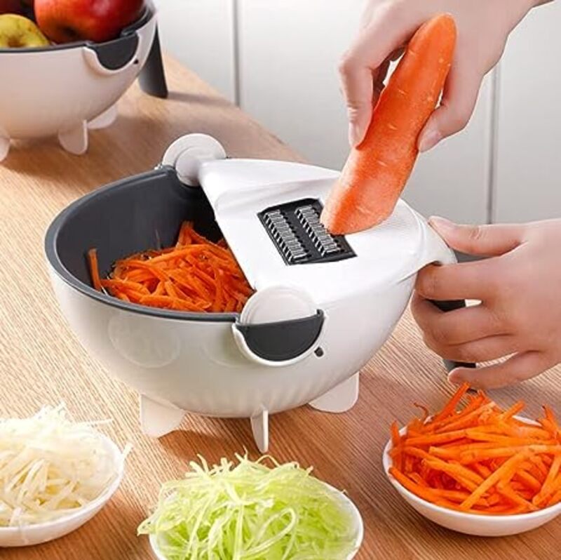 9-in-1 Multifuntional Vegetable and Fruit Cutter with Drain Wet Basket Color White