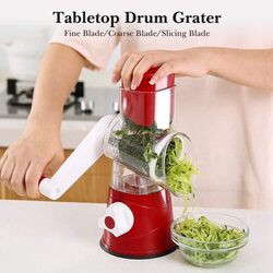 Tabletop Drum Grater Rolling Vegetable Slicer with 3 PCS Vegetable Slicer Color Red