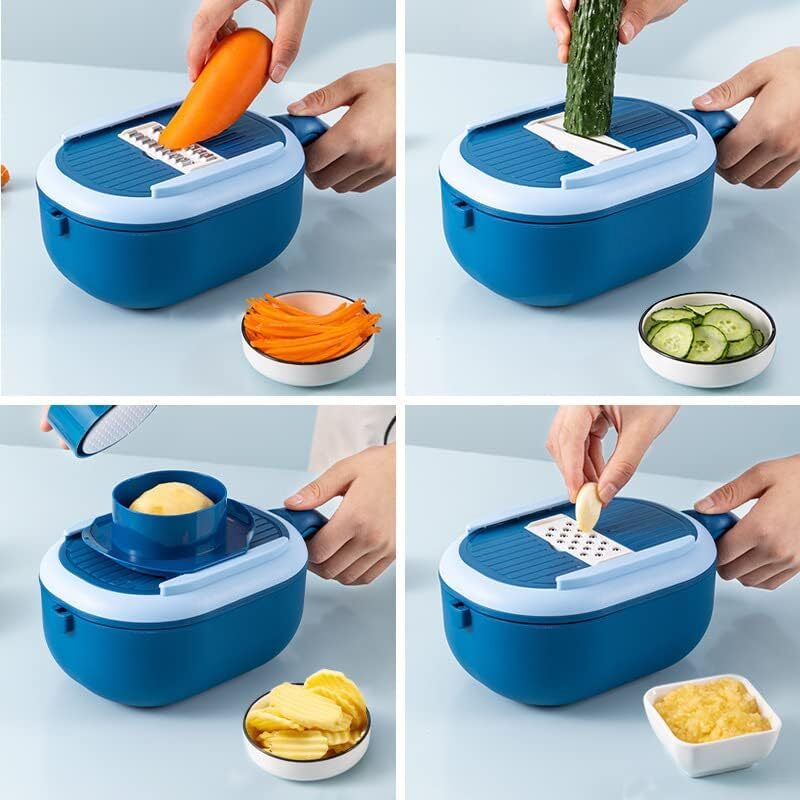 11-in-1 Multifunctional Fast Vegetable Slicer with Strainer Color Blue