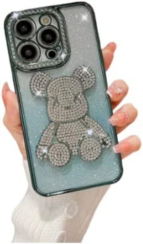 Bling Case Clear Plating Violent Bear Cover for iPhone 12 Pro Max Color Green