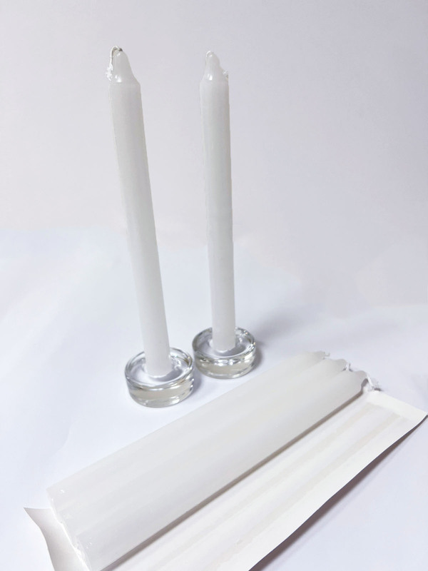 White 5pcs Taper Candles Long Pole Scented Candle 23cm + 2 glass  candle holder