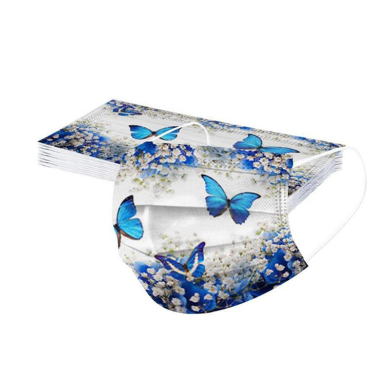 PRINTED BUTTERFLY DESIGN DISPOSABLE FACE MASK 50PCS