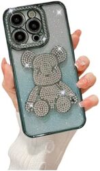 Bling Case Clear Plating Violent Bear Cover for iPhone 12 Pro Color Green