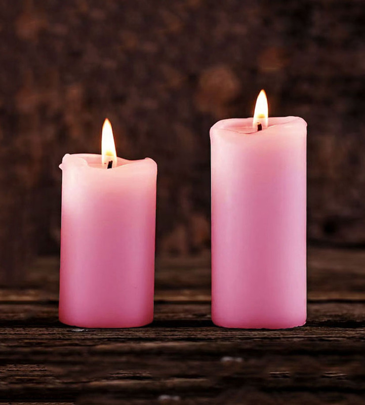 Pillar Candles Set of 2 - Decorative Rustic Candles Scented, Pink