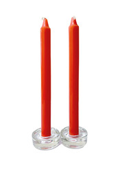 Red 5pcs Taper Candles Long Pole Scented Candle 23cm + 2 glass candle holder